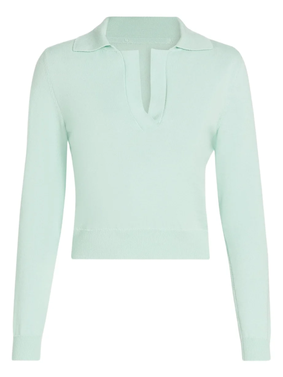Oscar de la Renta Long-Sleeve Light Wool Polo Sweater