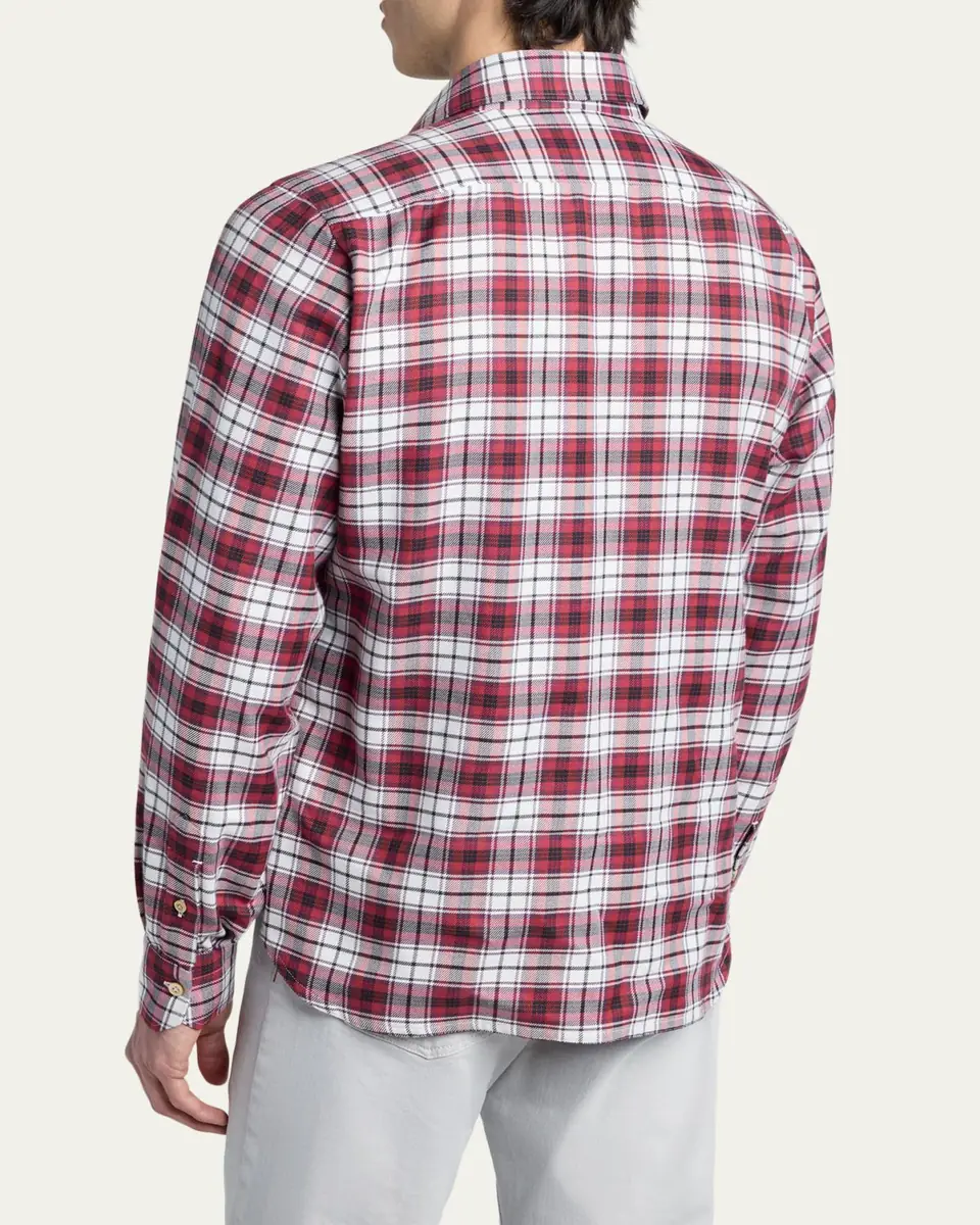 Kiton Men's Cotton and Cashmere Plaid Double-Pocket Button-Down Shirt | Thumbnail 3 Kiton Men's Cotton and Cashmere Plaid Double-Pocket Button-Down Shirt | Thumbnail 3