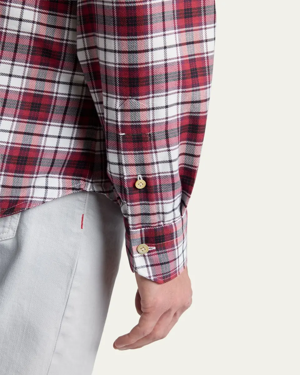 Kiton Men's Cotton and Cashmere Plaid Double-Pocket Button-Down Shirt | Thumbnail 5 Kiton Men's Cotton and Cashmere Plaid Double-Pocket Button-Down Shirt | Thumbnail 5