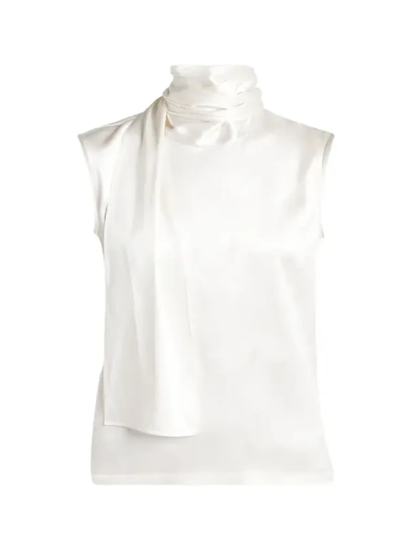 Scarf-Neck Satin Sleeveless Top Scarf-Neck Satin Sleeveless Top