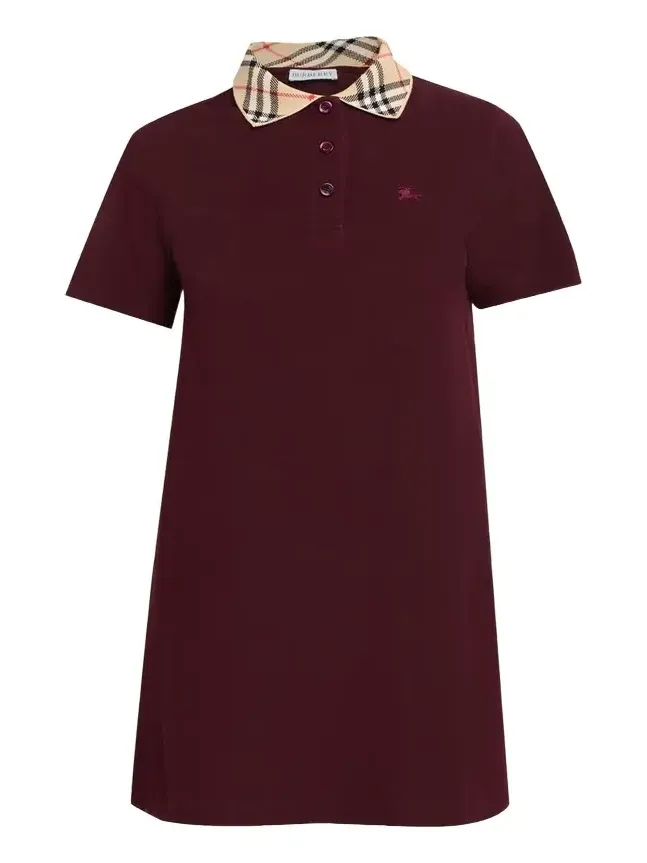 Check Collar Cotton Polo Mini Dress