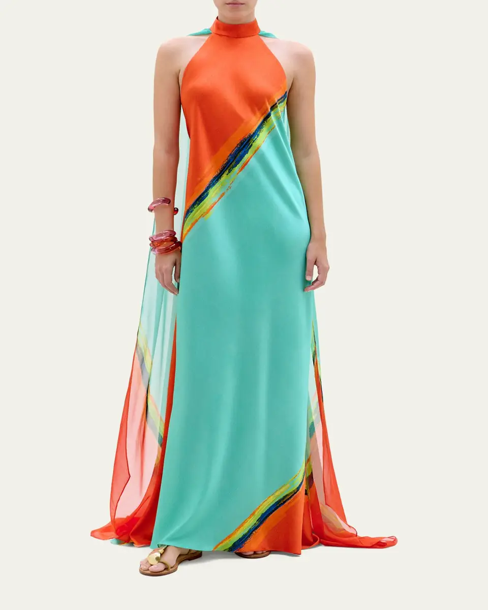 Silvia Tcherassi Sabina Cape Halter Maxi Dress | Thumbnail 2 Silvia Tcherassi Sabina Cape Halter Maxi Dress | Thumbnail 2