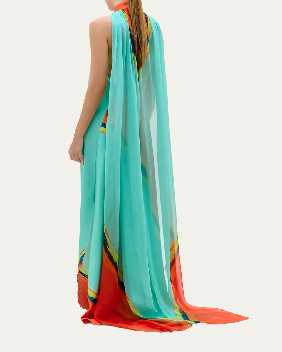 Silvia Tcherassi Sabina Cape Halter Maxi Dress | Thumbnail 3 Silvia Tcherassi Sabina Cape Halter Maxi Dress | Thumbnail 3