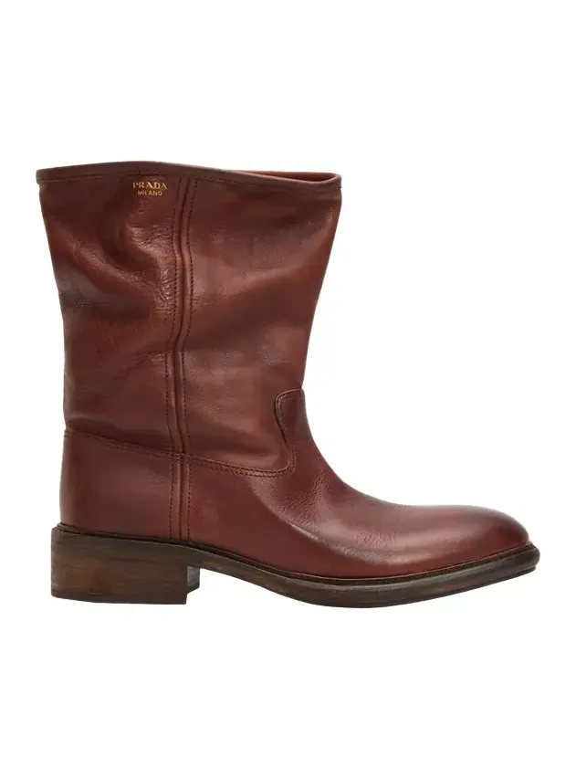 45mm Vintage-Effect Leather Mid-Calf Boots