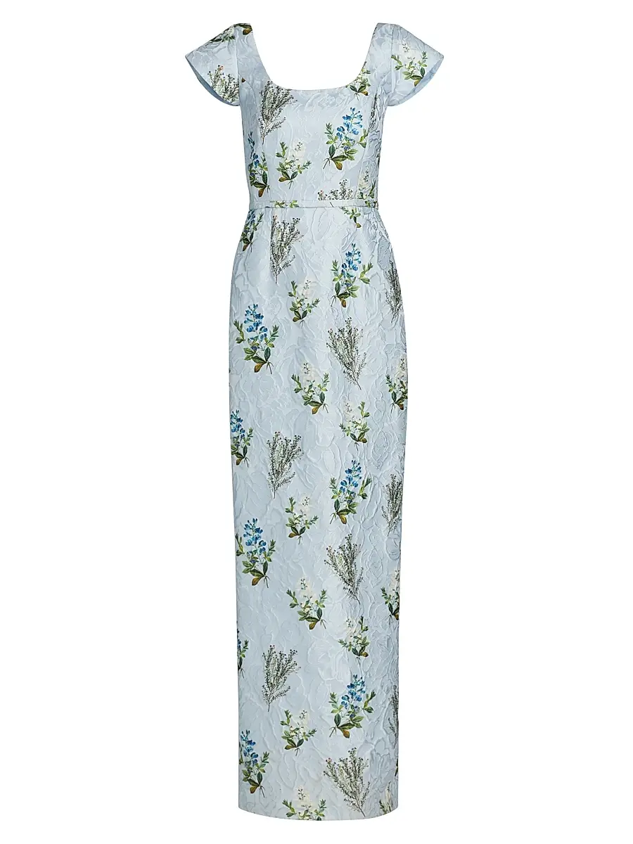 SACHIN BABI Women's Grace Floral Jacquard Column Gown - Cloud Blue Panicle | Image 1 SACHIN BABI Women's Grace Floral Jacquard Column Gown - Cloud Blue Panicle | Image 1