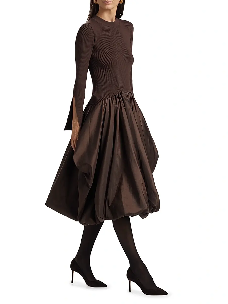 Simkhai Women's Kenlie Mixed-Media Bubble Skirt Midi-Dress | Thumbnail 2