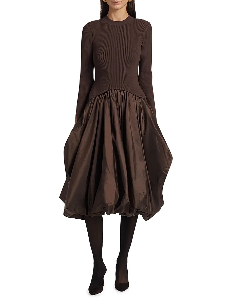 Simkhai Women's Kenlie Mixed-Media Bubble Skirt Midi-Dress | Thumbnail 3