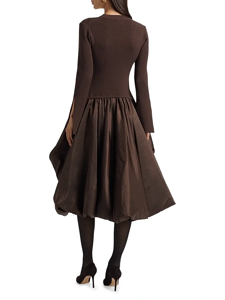 Simkhai Women's Kenlie Mixed-Media Bubble Skirt Midi-Dress | Thumbnail 5