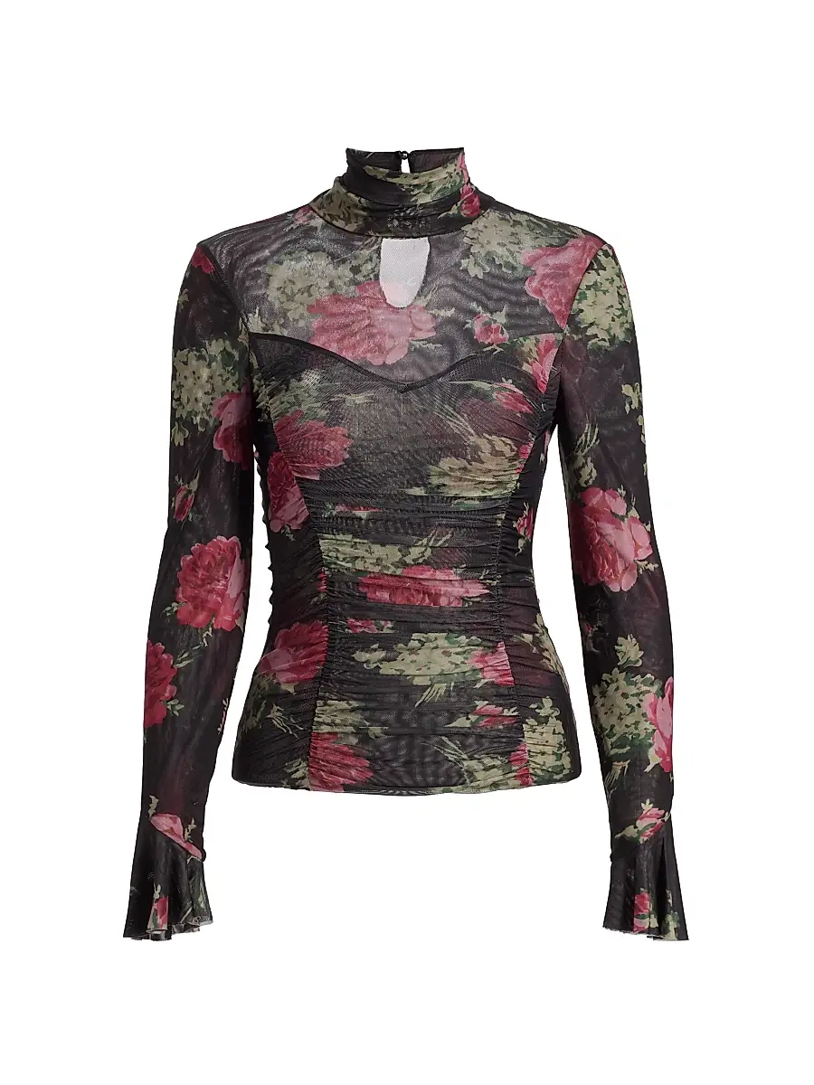 Cinq à Sept Women's Lucy Baroque Roses Top - Obsidian Multi | Image 1 Cinq à Sept Women's Lucy Baroque Roses Top - Obsidian Multi | Image 1
