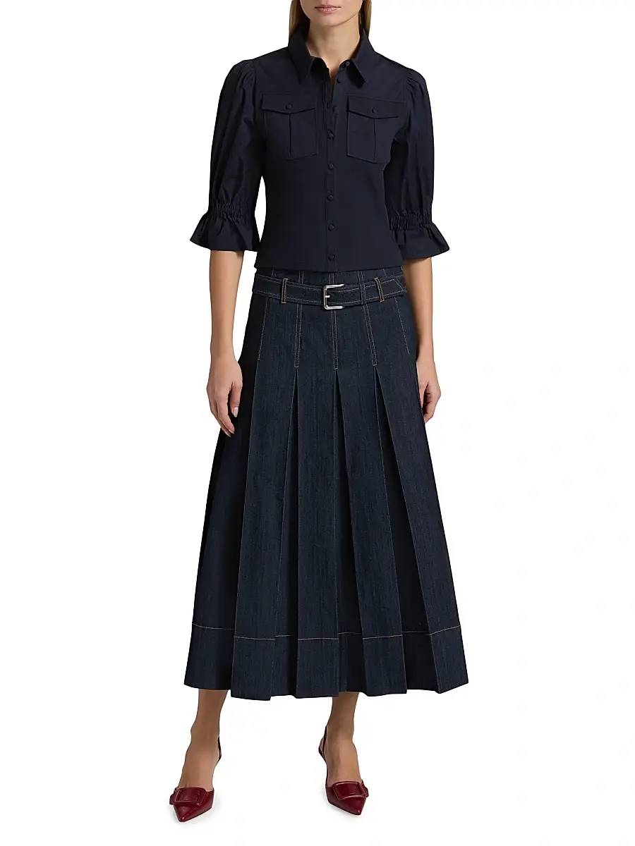 Cinq à Sept Women's Rylee Pleated Denim Belted Maxi-Skirt | Thumbnail 2