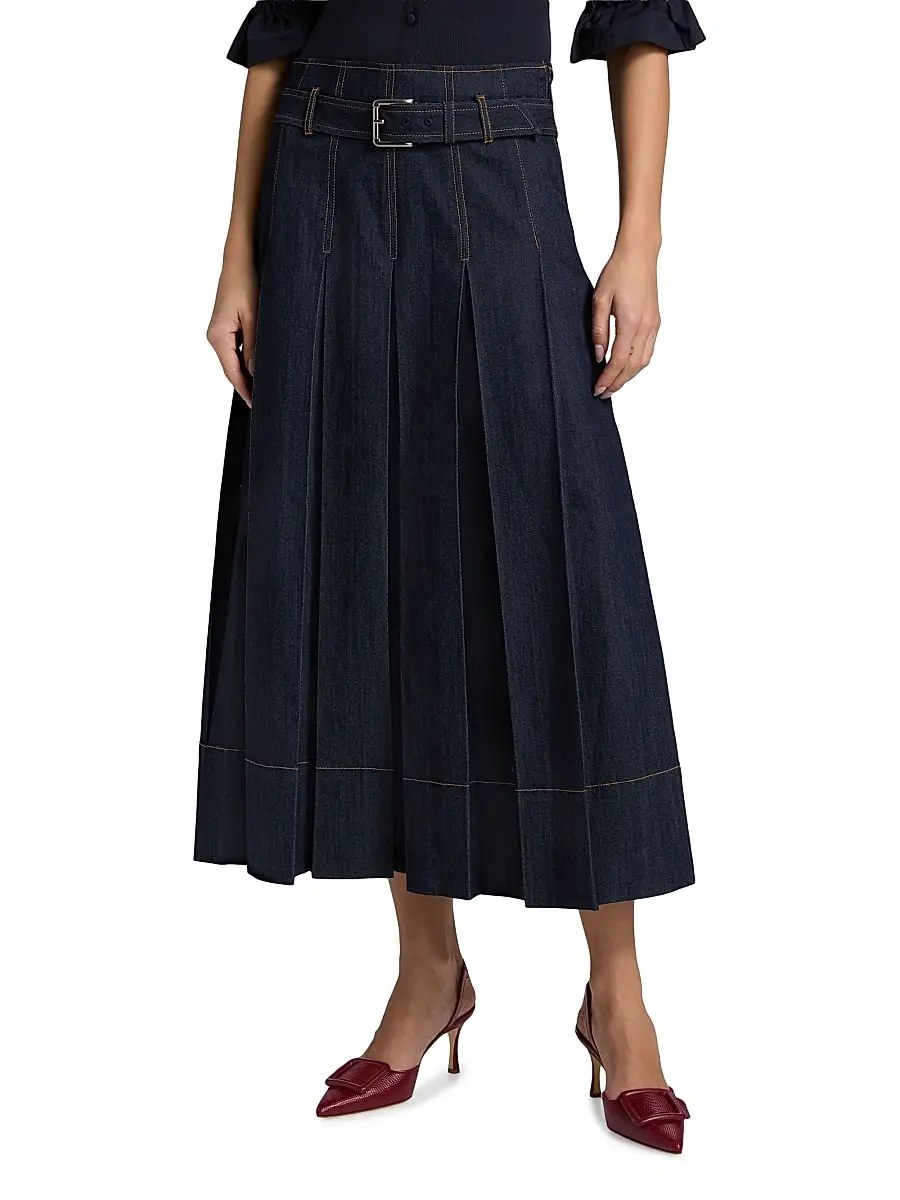 Cinq à Sept Women's Rylee Pleated Denim Belted Maxi-Skirt | Thumbnail 3