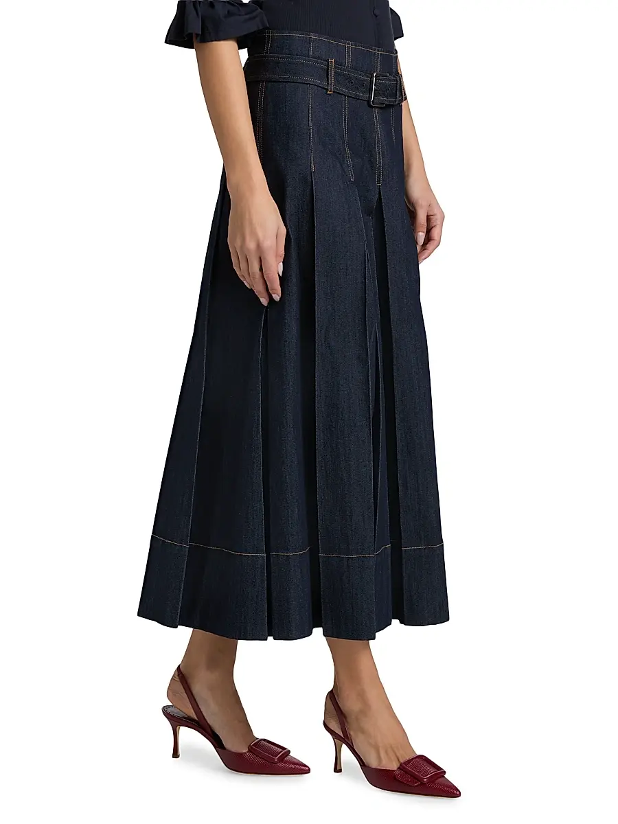 Cinq à Sept Women's Rylee Pleated Denim Belted Maxi-Skirt | Thumbnail 4