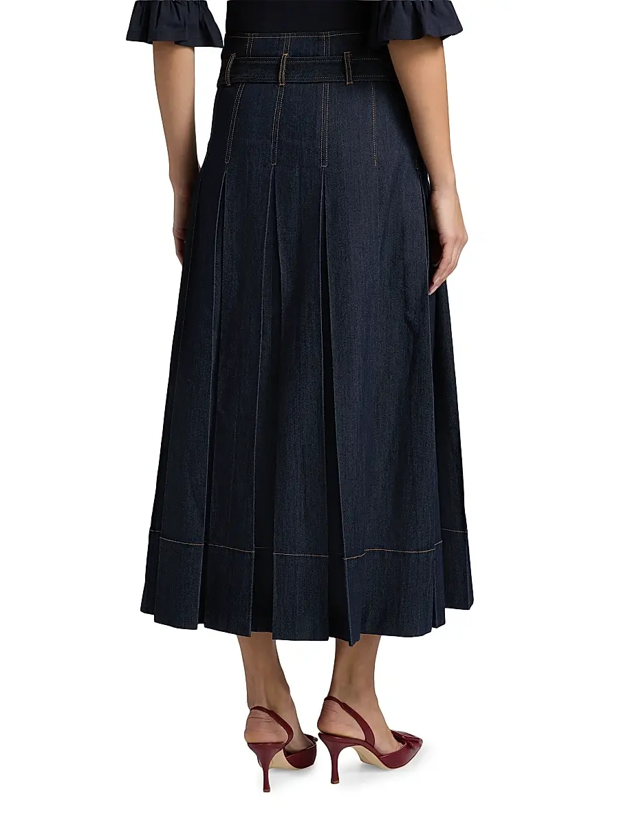 Cinq à Sept Women's Rylee Pleated Denim Belted Maxi-Skirt | Thumbnail 5