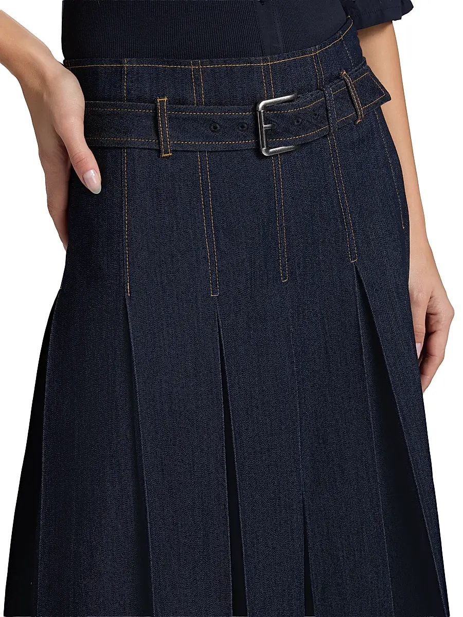 Cinq à Sept Women's Rylee Pleated Denim Belted Maxi-Skirt | Thumbnail 6