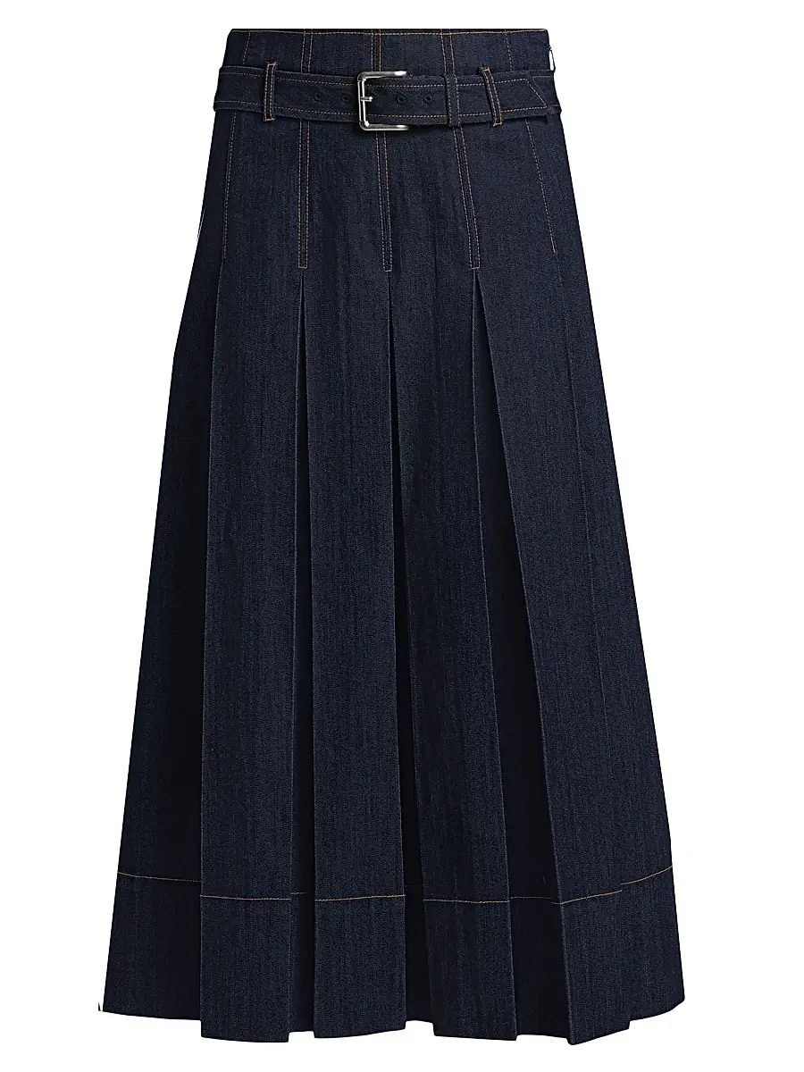 Cinq à Sept Women's Rylee Pleated Denim Belted Maxi-Skirt - Indigo | Image 1 Cinq à Sept Women's Rylee Pleated Denim Belted Maxi-Skirt - Indigo | Image 1