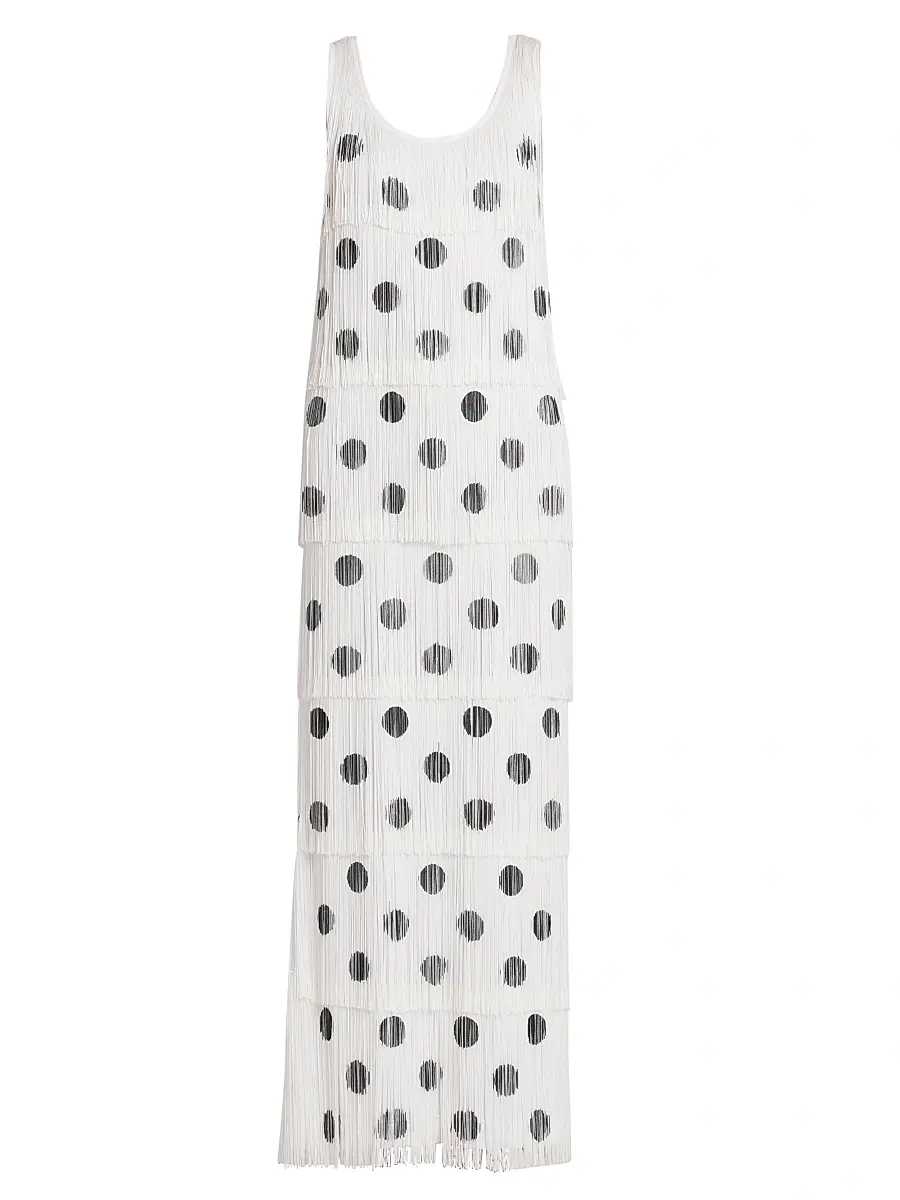MOSCHINO Women's Polka Dot Fringe Maxi Dress - Multi White | Image 1 MOSCHINO Women's Polka Dot Fringe Maxi Dress - Multi White | Image 1