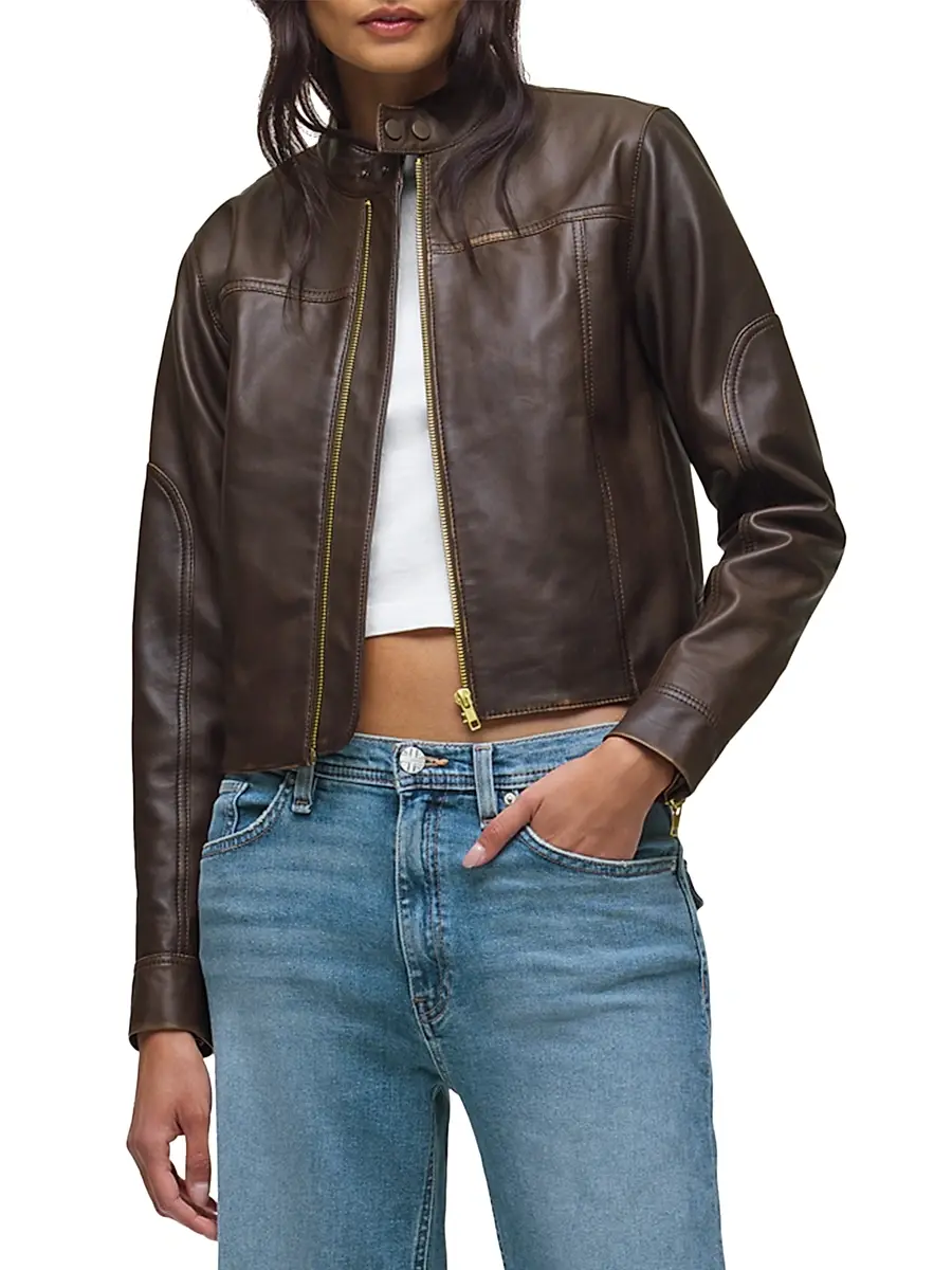 Hudson Jeans Women's Leather Moto Jacket | Thumbnail 4