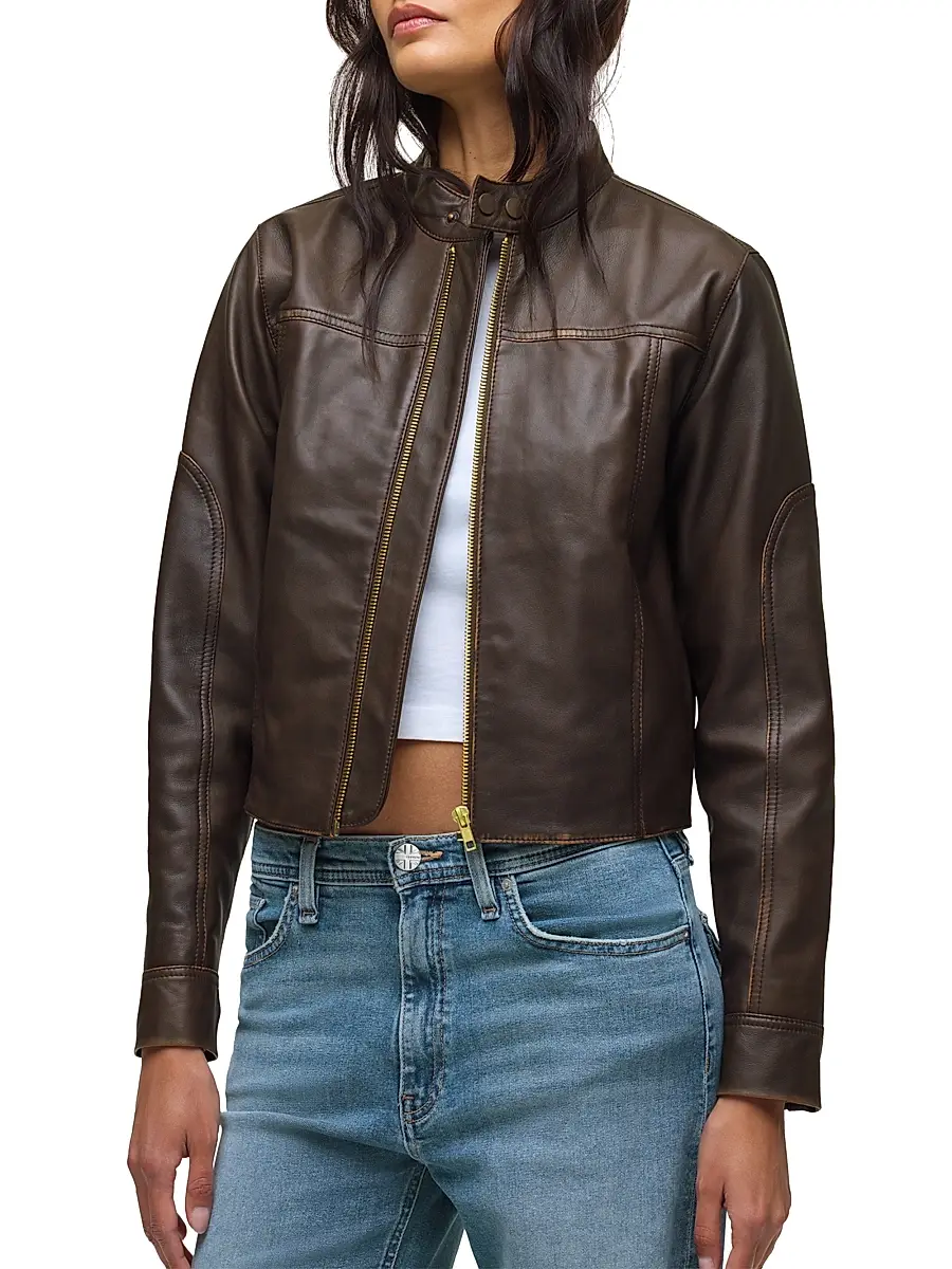 Hudson Jeans Women's Leather Moto Jacket | Thumbnail 7