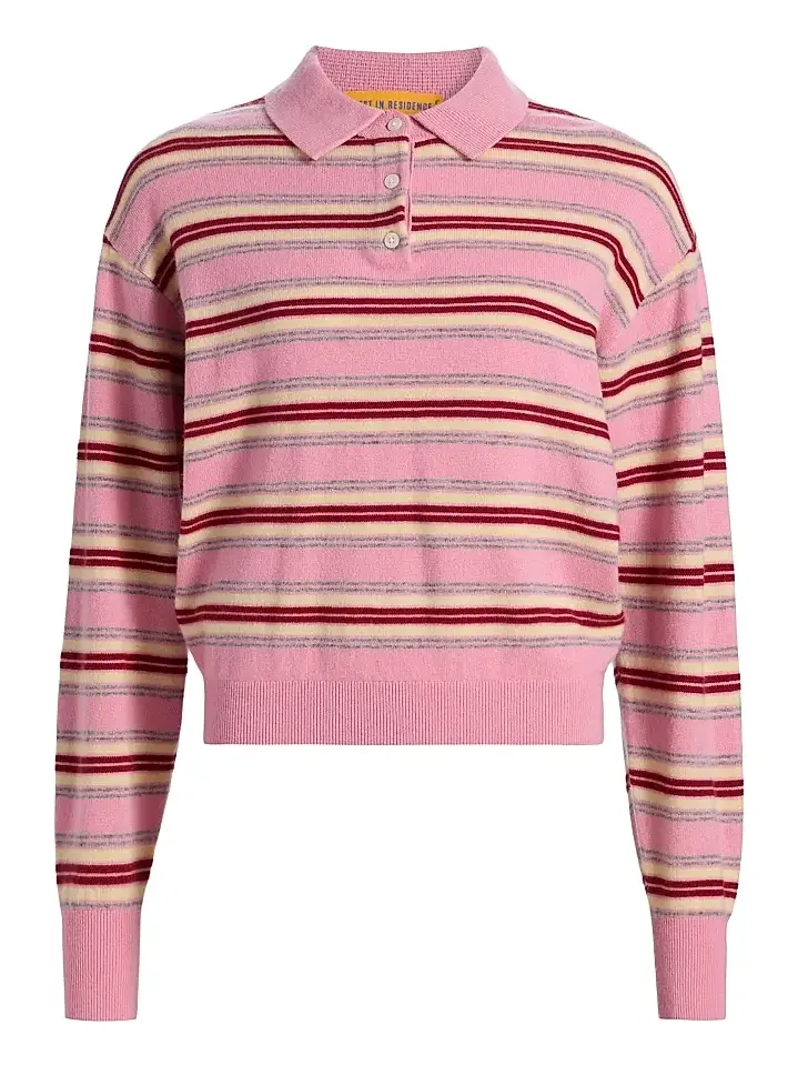 Women's Collegiate-Striped Cashmere Polo Shirt