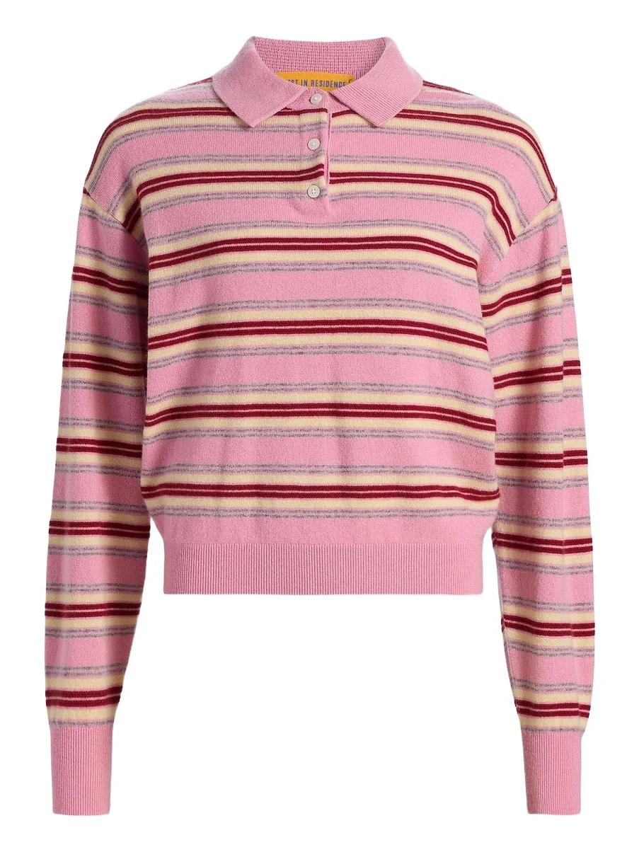 Women's Collegiate-Striped Cashmere Polo Shirt