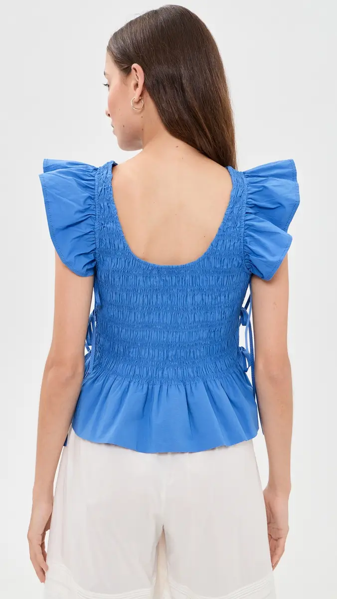 Ganni Smocked Cotton Top | Thumbnail 3 Ganni Smocked Cotton Top | Thumbnail 3