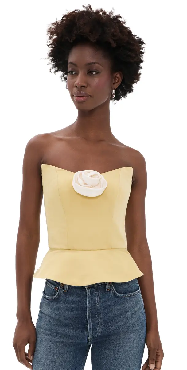 Damaris Bailey Delicias Strapless Top Butter Yellow with White Rose | Image 1 Damaris Bailey Delicias Strapless Top Butter Yellow with White Rose | Image 1