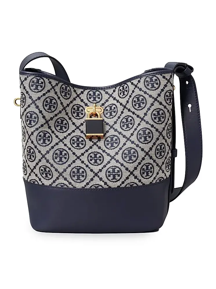 Women's Lock T Monogram Slim Medium Bucket Bag
