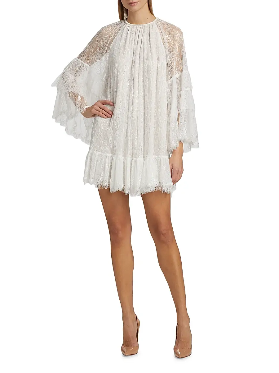Alice + Olivia Women's Delia Lace Ruffled Tunic Minidress | Thumbnail 2 Alice + Olivia Women's Delia Lace Ruffled Tunic Minidress | Thumbnail 2