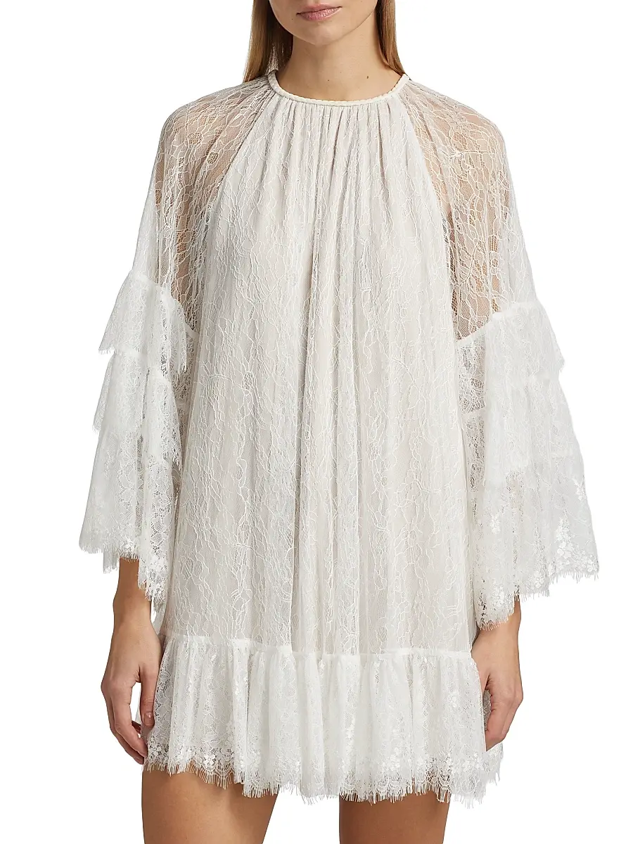 Alice + Olivia Women's Delia Lace Ruffled Tunic Minidress | Thumbnail 3 Alice + Olivia Women's Delia Lace Ruffled Tunic Minidress | Thumbnail 3