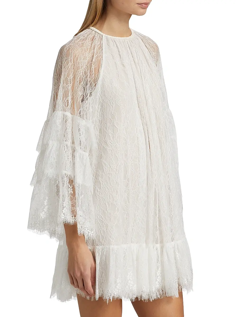 Alice + Olivia Women's Delia Lace Ruffled Tunic Minidress | Thumbnail 4 Alice + Olivia Women's Delia Lace Ruffled Tunic Minidress | Thumbnail 4