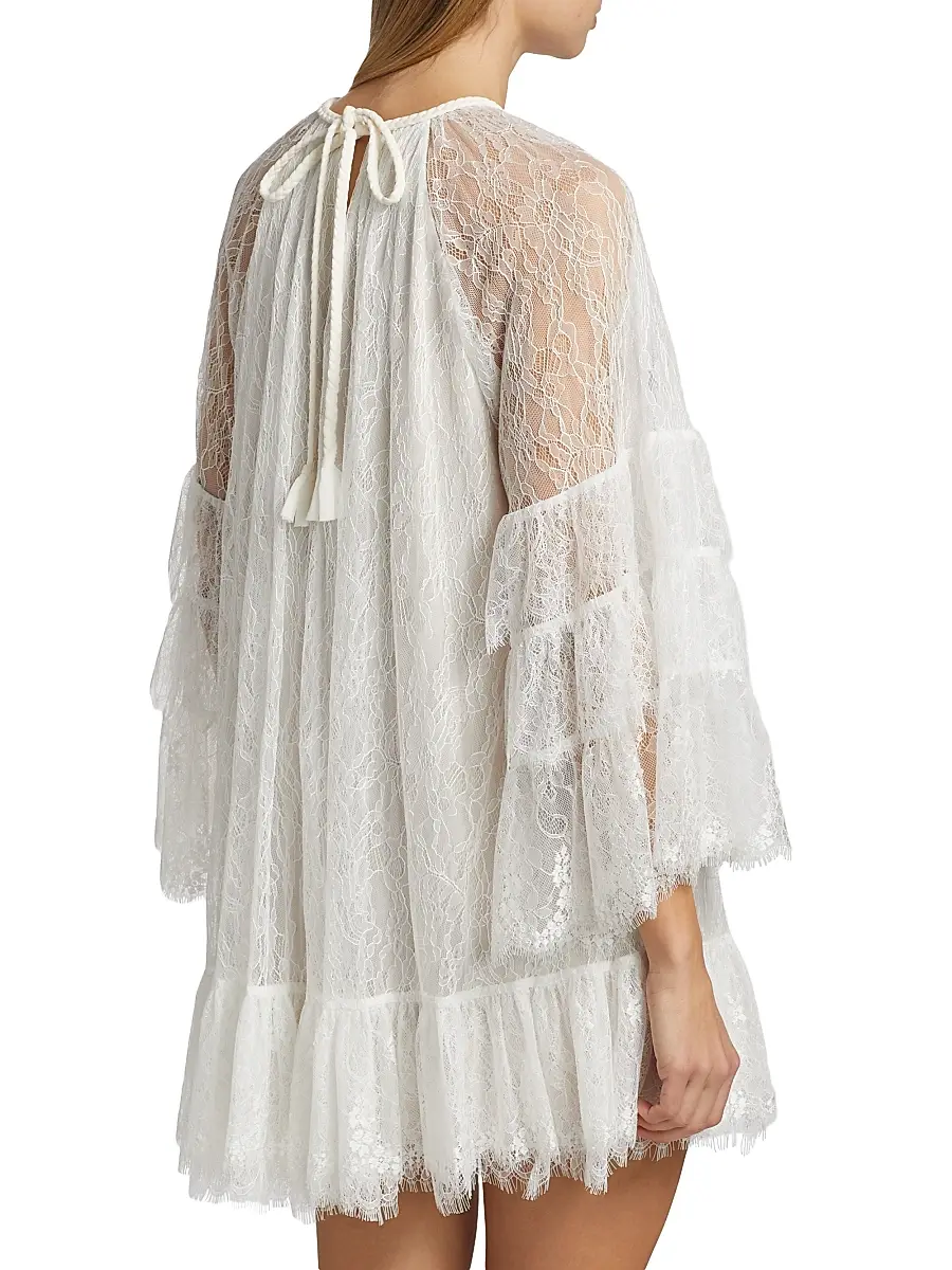 Alice + Olivia Women's Delia Lace Ruffled Tunic Minidress | Thumbnail 5 Alice + Olivia Women's Delia Lace Ruffled Tunic Minidress | Thumbnail 5