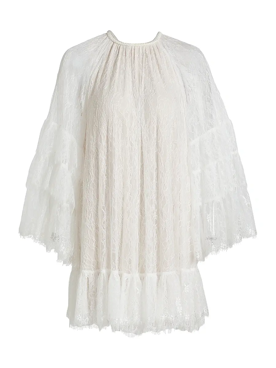 Alice + Olivia Women's Delia Lace Ruffled Tunic Minidress