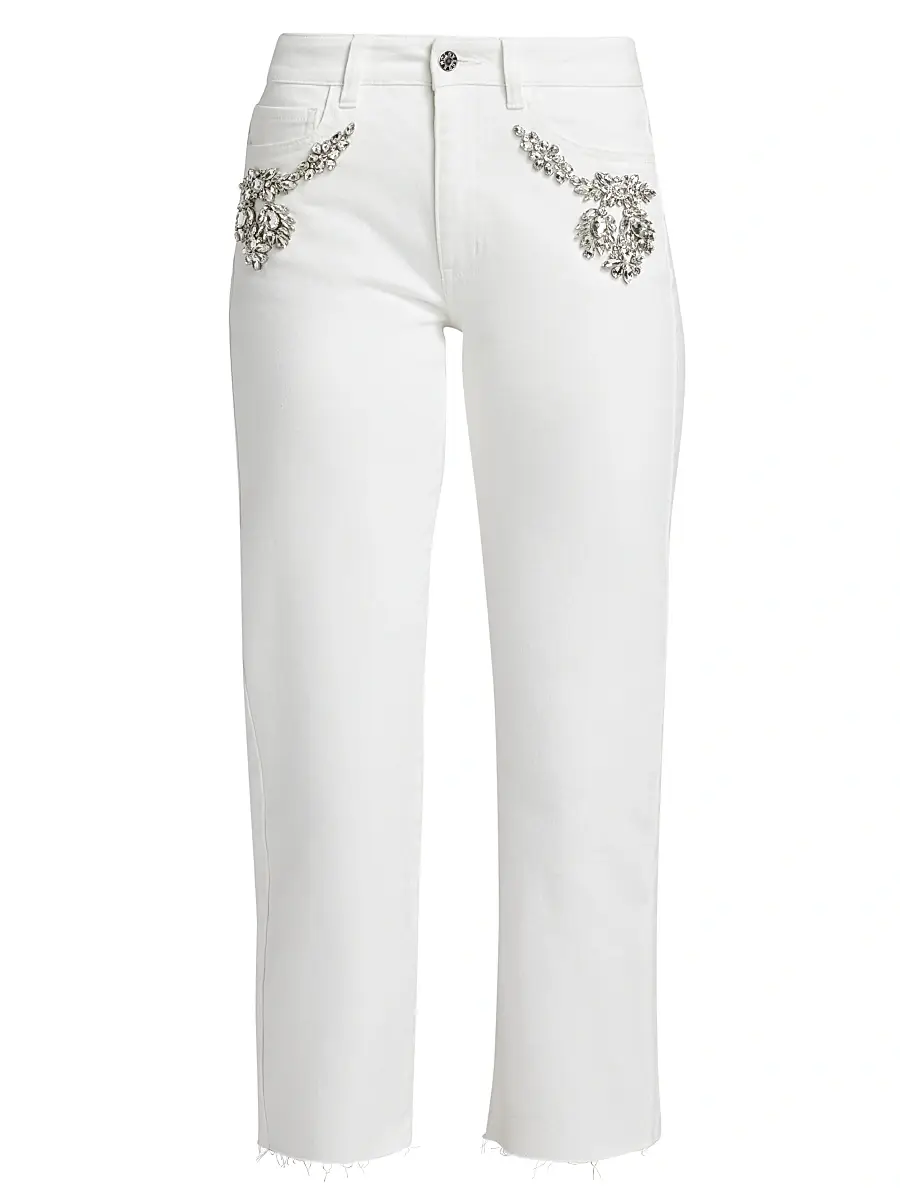 Generation Love Women's Carolyn Crystal-Embellished Crop Jeans - White | Image 1 Generation Love Women's Carolyn Crystal-Embellished Crop Jeans - White | Image 1