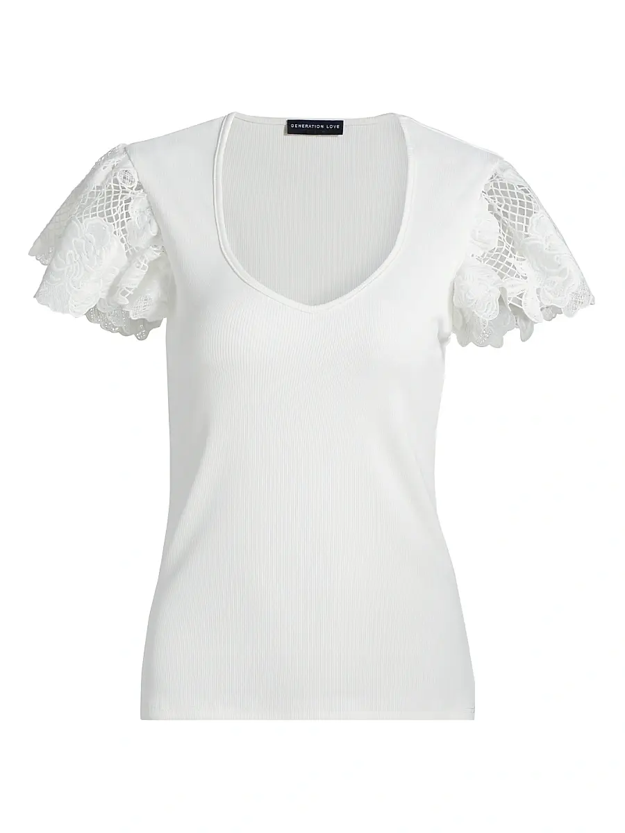 Generation Love Women's Kika Jersey Lace Sweetheart T-Shirt - White | Image 1 Generation Love Women's Kika Jersey Lace Sweetheart T-Shirt - White | Image 1