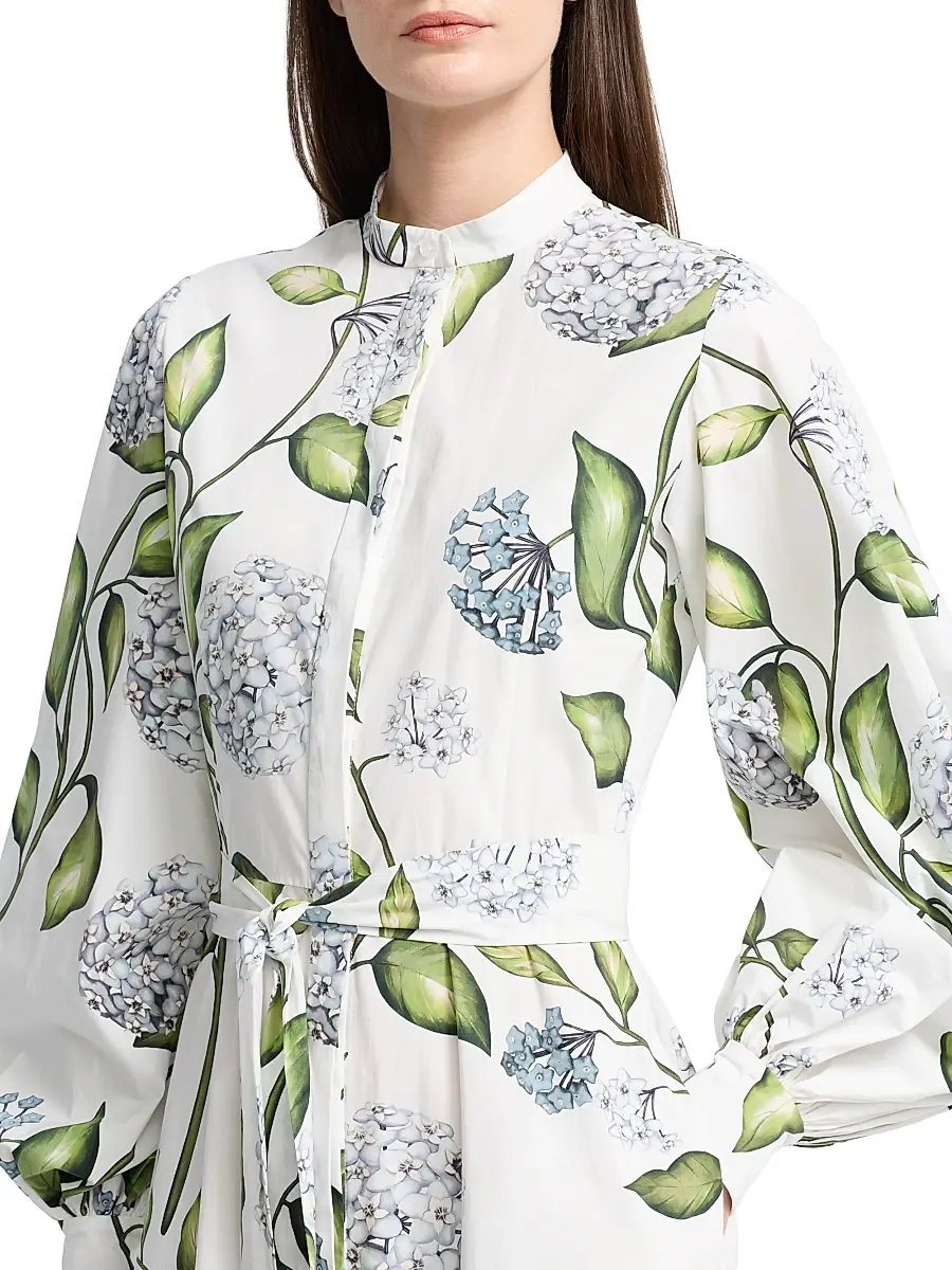 Oscar de la Renta Women's Porcelain Flowers Poplin Balloon-Sleeve Maxi Dress - Denim White | Thumbnail 6