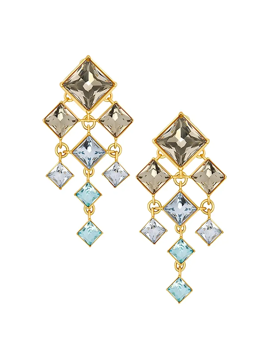 Oscar de la Renta Women's 24K-Gold-Plated & Glass Crystal Clip-On Chandelier Earrings - Sapphire | Image 1 Oscar de la Renta Women's 24K-Gold-Plated & Glass Crystal Clip-On Chandelier Earrings - Sapphire | Image 1