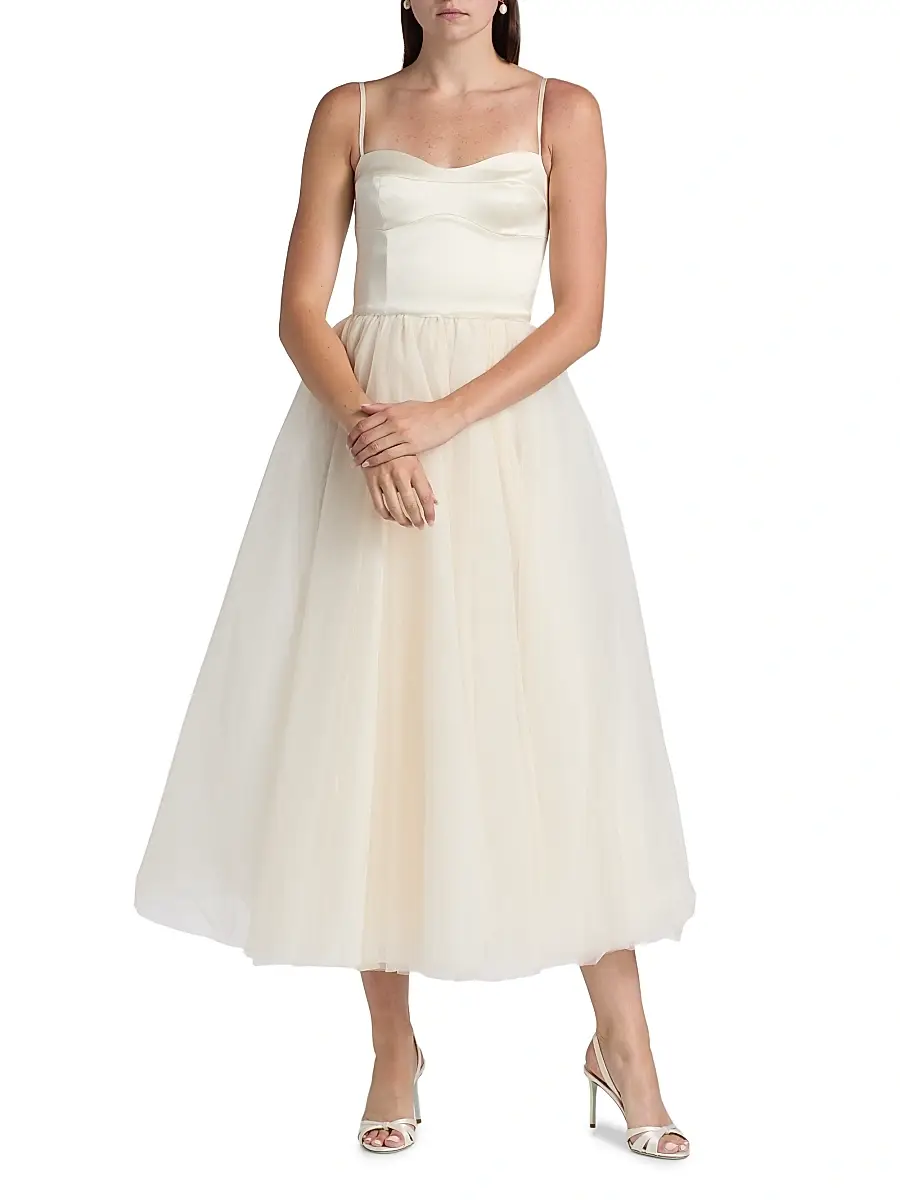 Reformation Women's Alouette Satin Tea-Length Dress | Thumbnail 2 Reformation Women's Alouette Satin Tea-Length Dress | Thumbnail 2