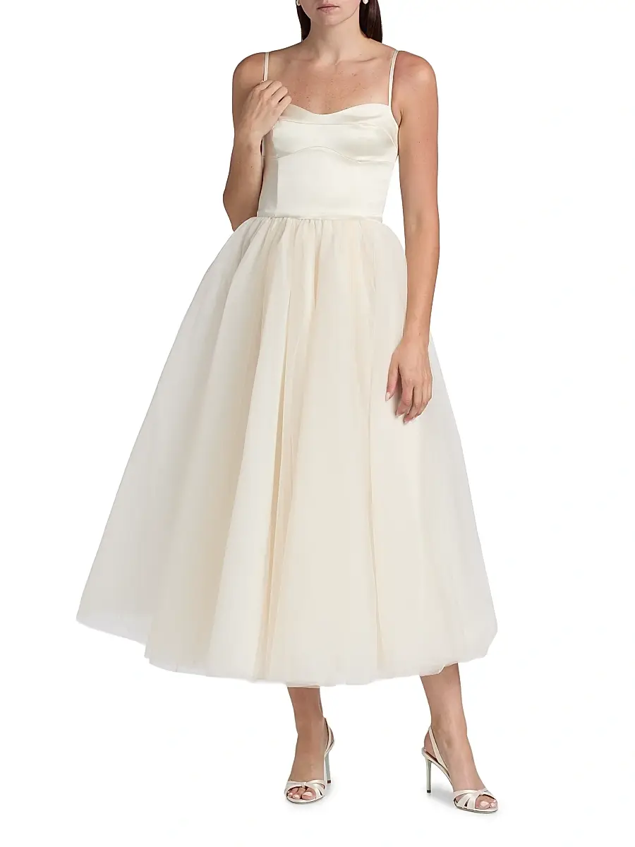 Reformation Women's Alouette Satin Tea-Length Dress | Thumbnail 3 Reformation Women's Alouette Satin Tea-Length Dress | Thumbnail 3