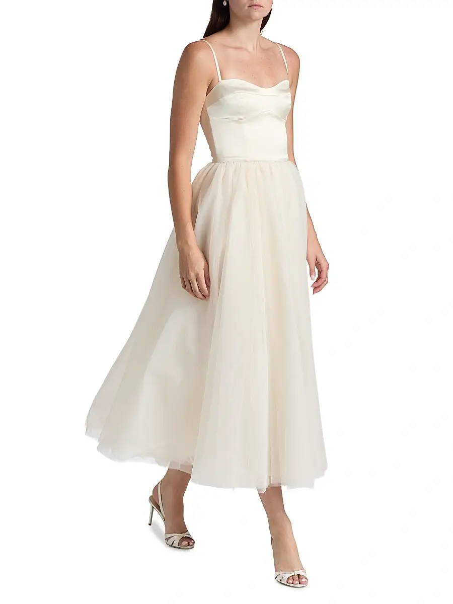 Reformation Women's Alouette Satin Tea-Length Dress | Thumbnail 4 Reformation Women's Alouette Satin Tea-Length Dress | Thumbnail 4