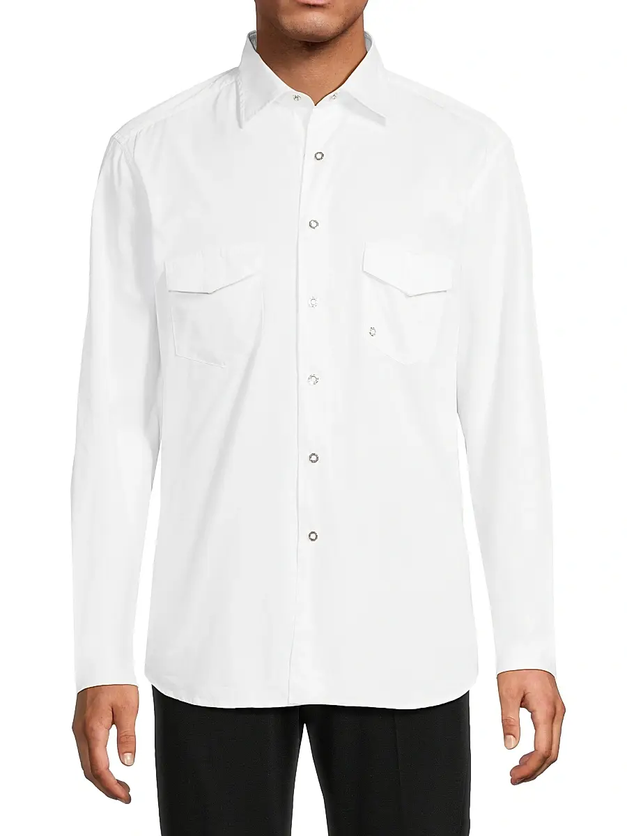 Stefano Ricci Men's Cotton Chambray Snap-Front Shirt | Thumbnail 3 Stefano Ricci Men's Cotton Chambray Snap-Front Shirt | Thumbnail 3