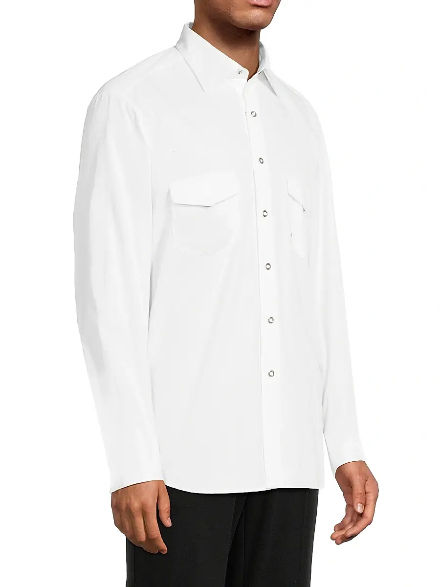 Stefano Ricci Men's Cotton Chambray Snap-Front Shirt | Thumbnail 4 Stefano Ricci Men's Cotton Chambray Snap-Front Shirt | Thumbnail 4