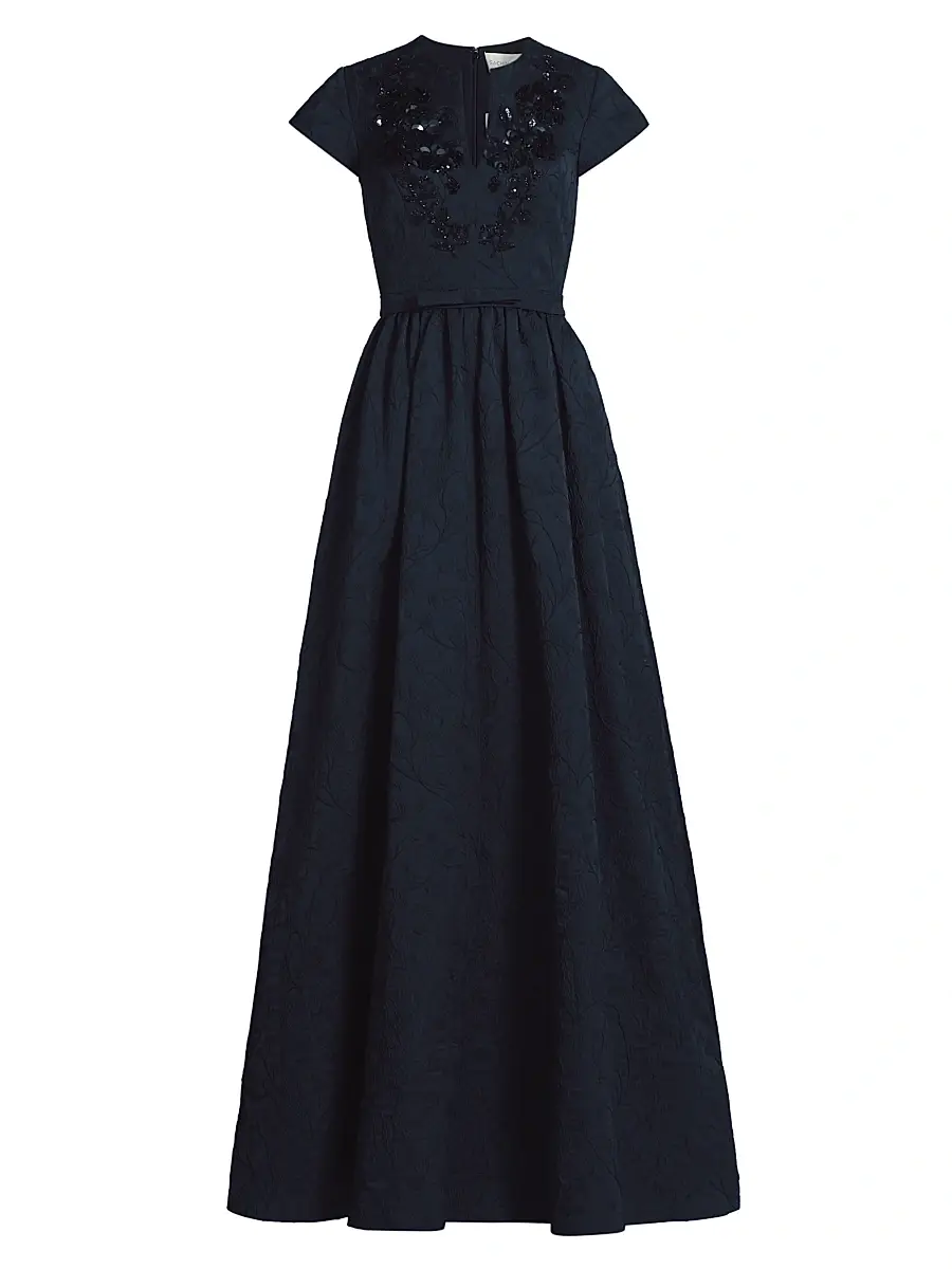 SACHIN BABI Women's Estelle Embellished Jacquard Fit & Flare Gown - Poseidon | Image 1 SACHIN BABI Women's Estelle Embellished Jacquard Fit & Flare Gown - Poseidon | Image 1