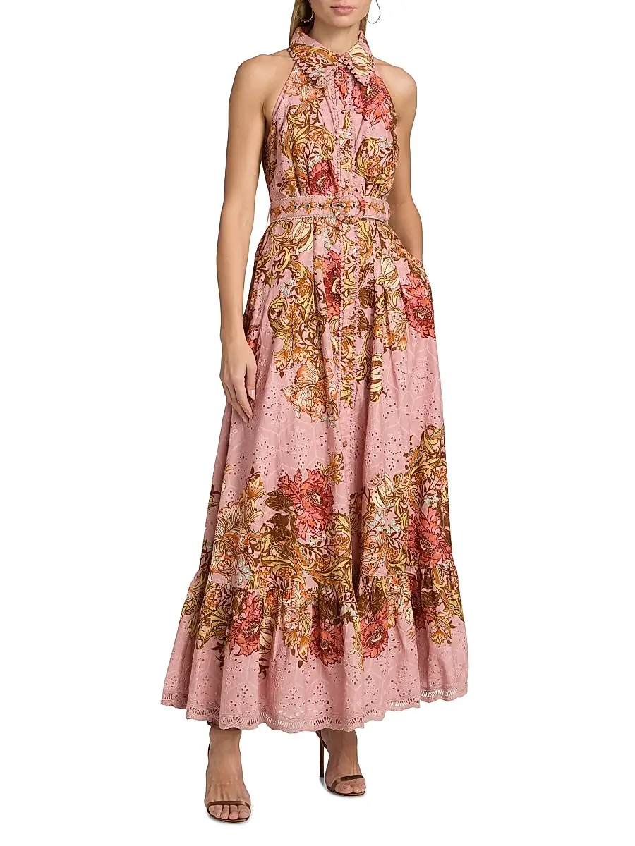 Hemant & Nandita Women's Sula Floral Cotton Tie-Waist Maxi Shirtdress | Thumbnail 3