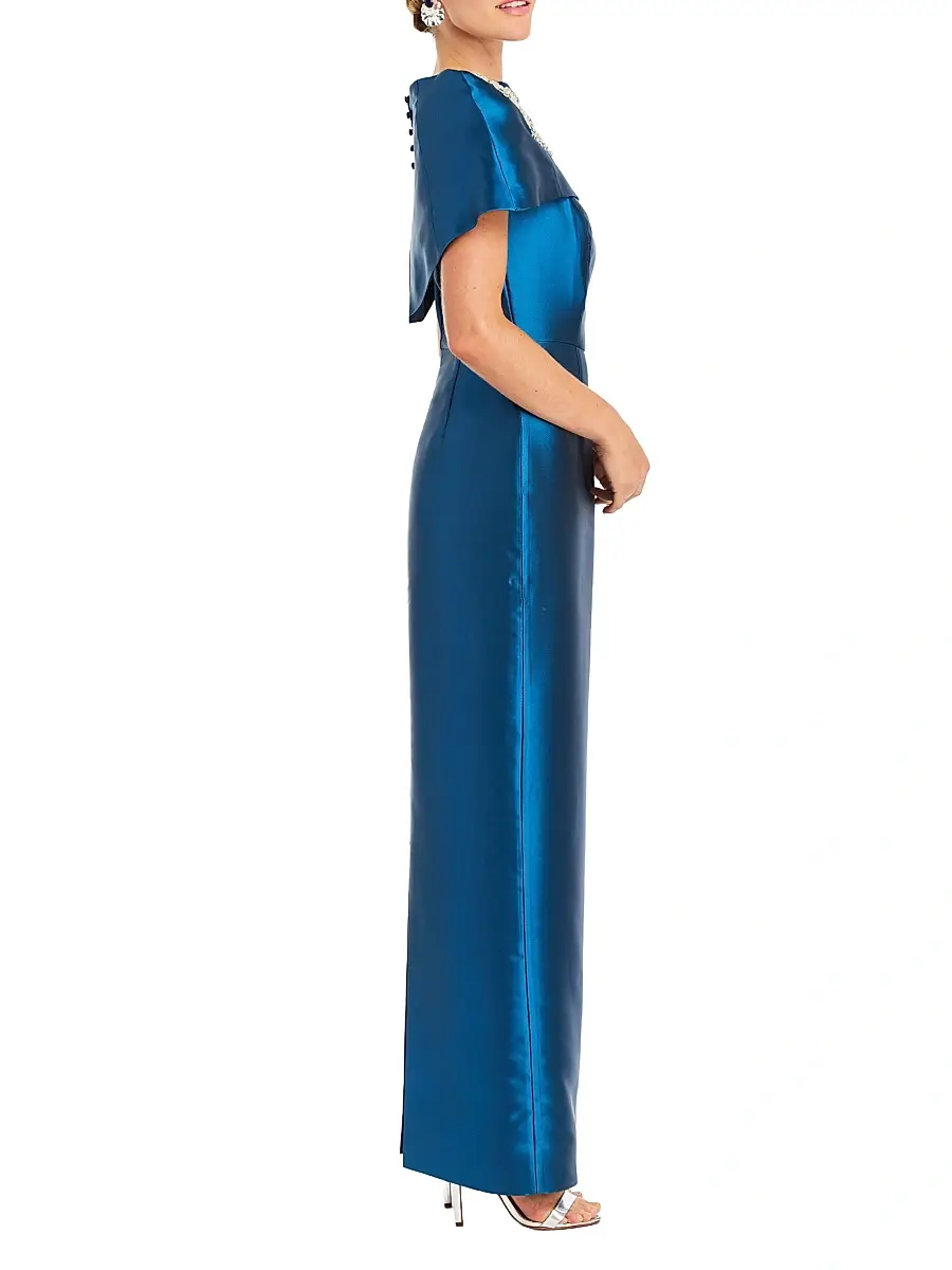 Mestiza New York Women's Eve Embellished Satin Caplet Column Gown | Thumbnail 4 Mestiza New York Women's Eve Embellished Satin Caplet Column Gown | Thumbnail 4