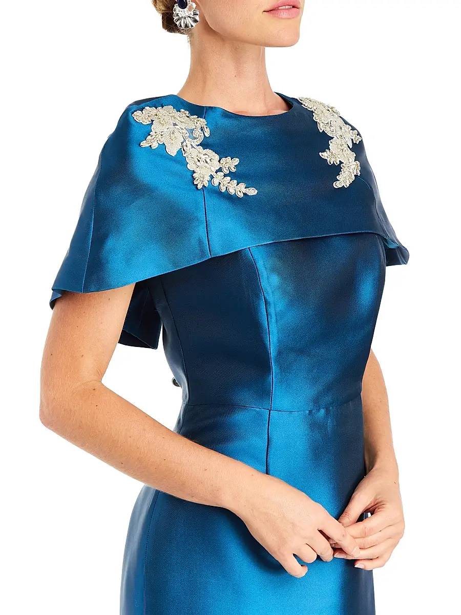 Mestiza New York Women's Eve Embellished Satin Caplet Column Gown | Thumbnail 7 Mestiza New York Women's Eve Embellished Satin Caplet Column Gown | Thumbnail 7