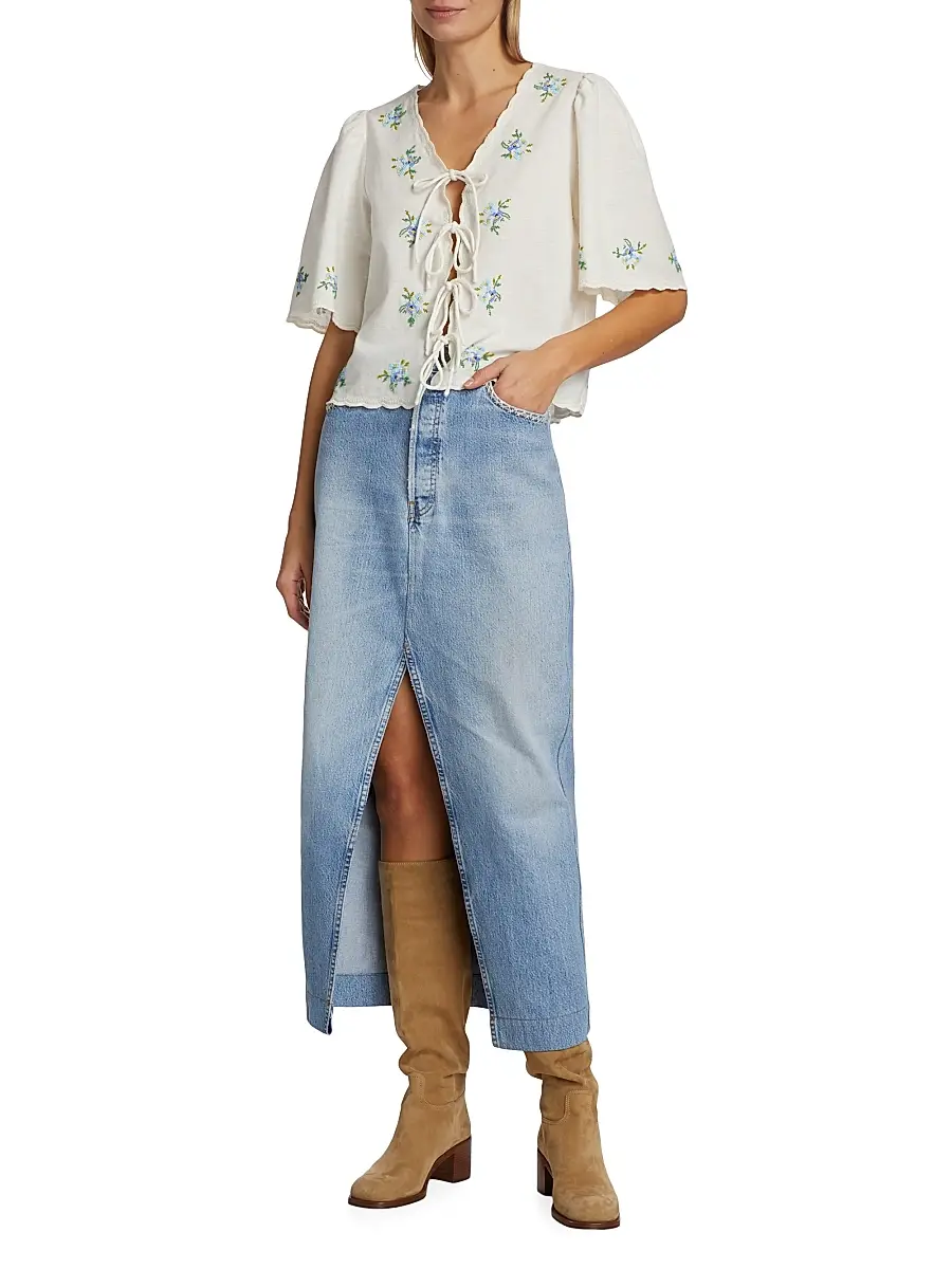Sea Women's Marion Mended Denim Midi-Skirt | Thumbnail 2 Sea Women's Marion Mended Denim Midi-Skirt | Thumbnail 2
