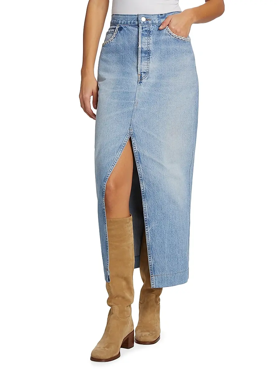 Sea Women's Marion Mended Denim Midi-Skirt | Thumbnail 3 Sea Women's Marion Mended Denim Midi-Skirt | Thumbnail 3