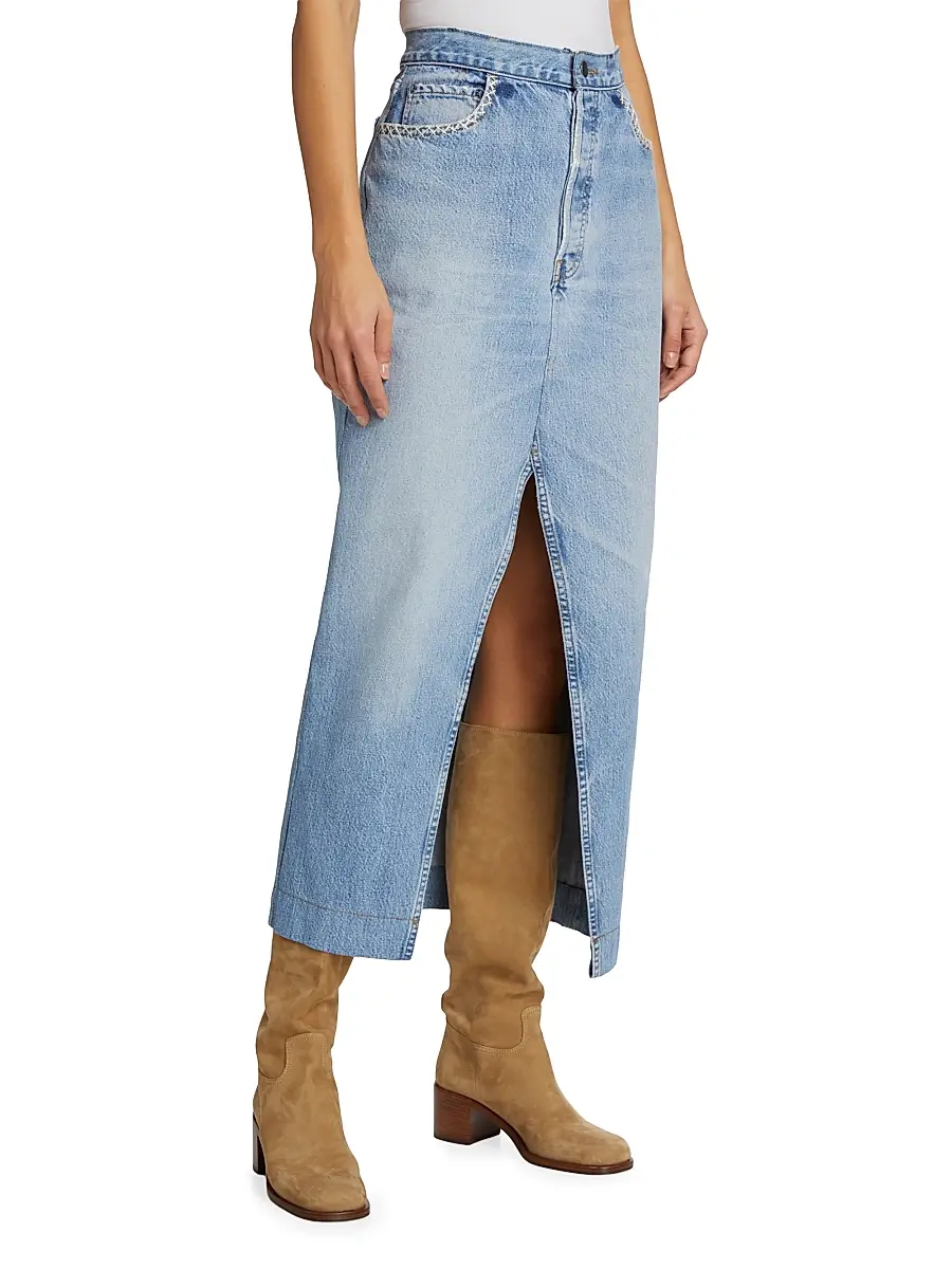 Sea Women's Marion Mended Denim Midi-Skirt | Thumbnail 4 Sea Women's Marion Mended Denim Midi-Skirt | Thumbnail 4