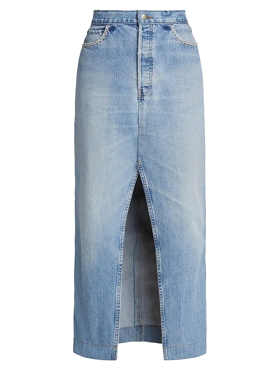 Sea Women's Marion Mended Denim Midi-Skirt