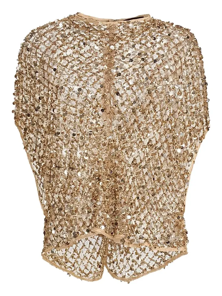 Lapointe Women's Net Mesh Sequin Cape T-Shirt